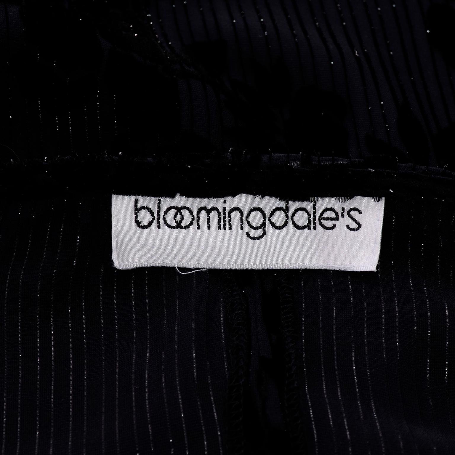 Bloomingdales Vintage 1980s Burn Out Black Velvet Dress With Metallic Threads For Sale 1
