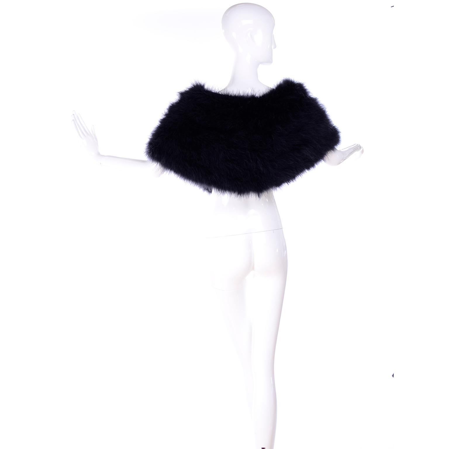 Vintage Black Marabou Feather Stole Evening Wrap In Excellent Condition In Portland, OR