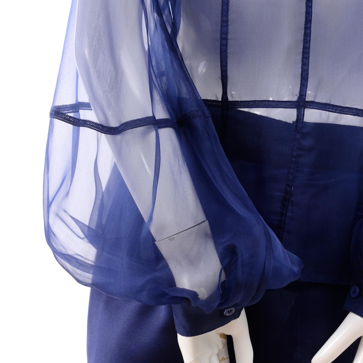 Valentino Fall Winter 2008 Runway Sheer Blouse & Skirt in Blue Silk & Organza In Excellent Condition In Portland, OR
