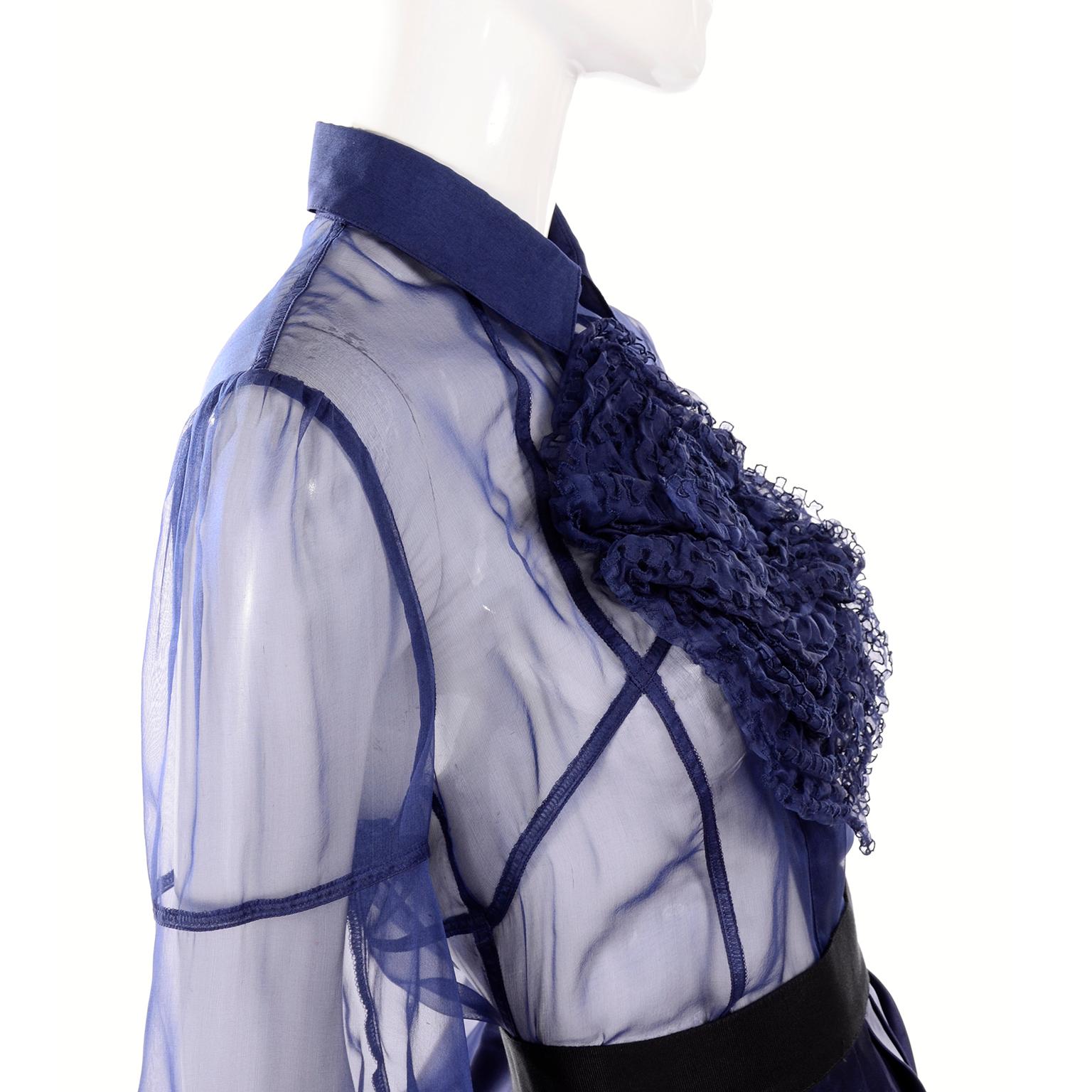 Women's Valentino Fall Winter 2008 Runway Sheer Blouse & Skirt in Blue Silk & Organza