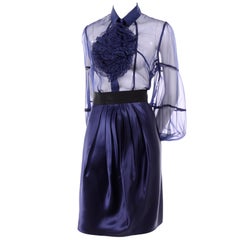 Valentino Fall Winter 2008 Runway Sheer Blouse & Skirt in Blue Silk & Organza