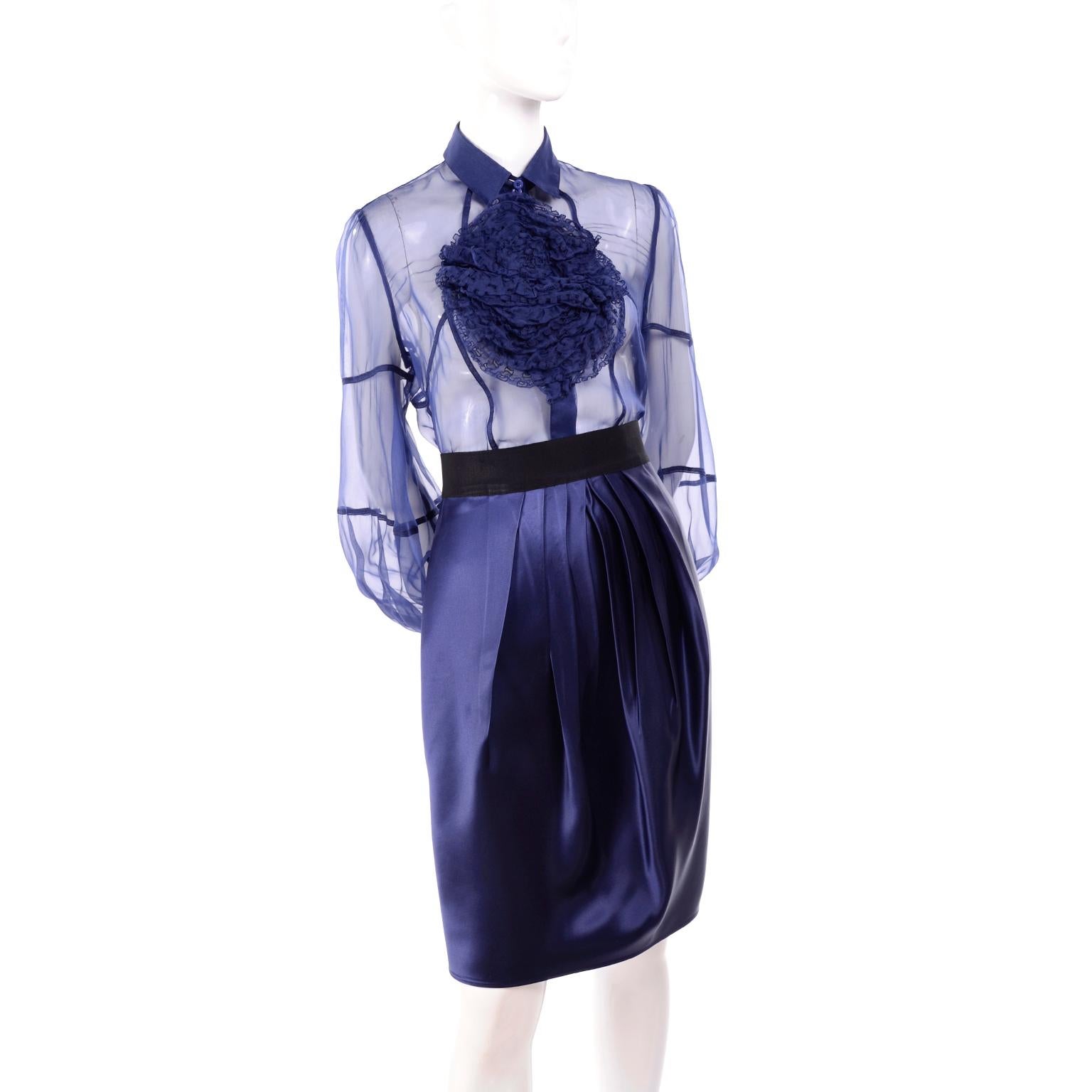 Valentino Fall Winter 2008 Runway Sheer Blouse & Skirt in Blue Silk & Organza 1