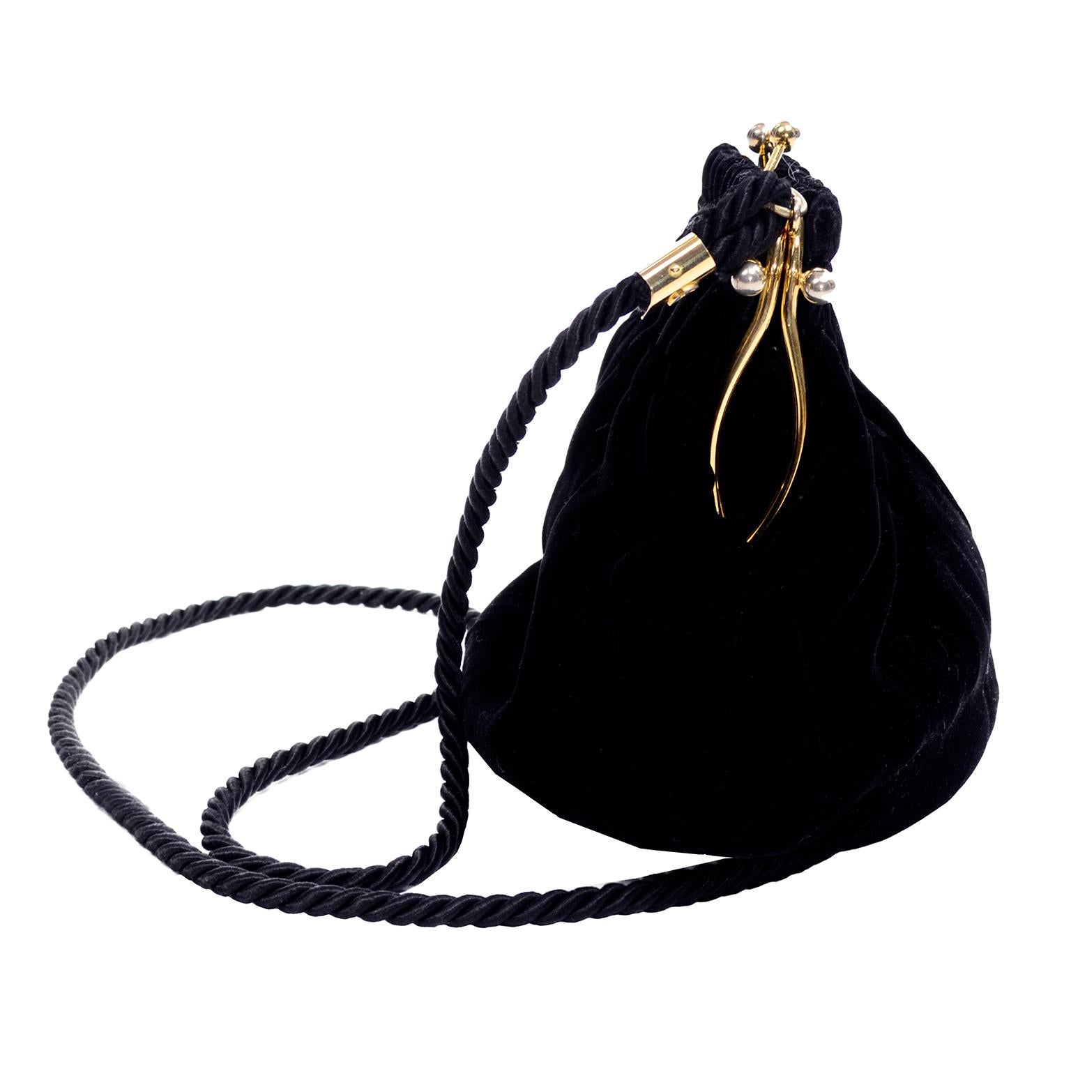 Women's or Men's Gucci Handbag Vintage Black Velvet Evening Bag W/ Shoulder Strap