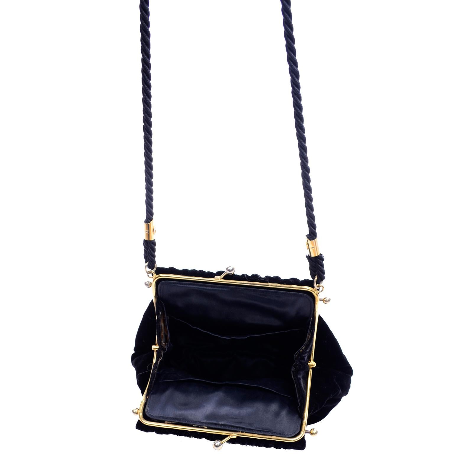 Gucci Handbag Vintage Black Velvet Evening Bag W/ Shoulder Strap 3