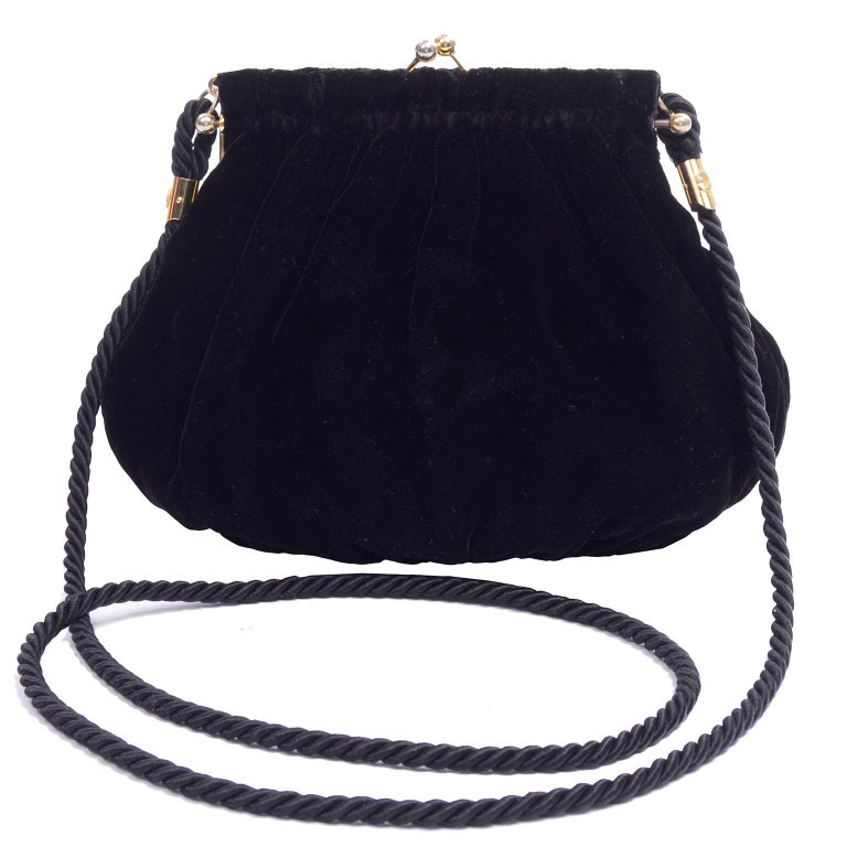 Gucci Handbag Vintage Black Velvet Evening Bag W/ Shoulder Strap at 1stdibs