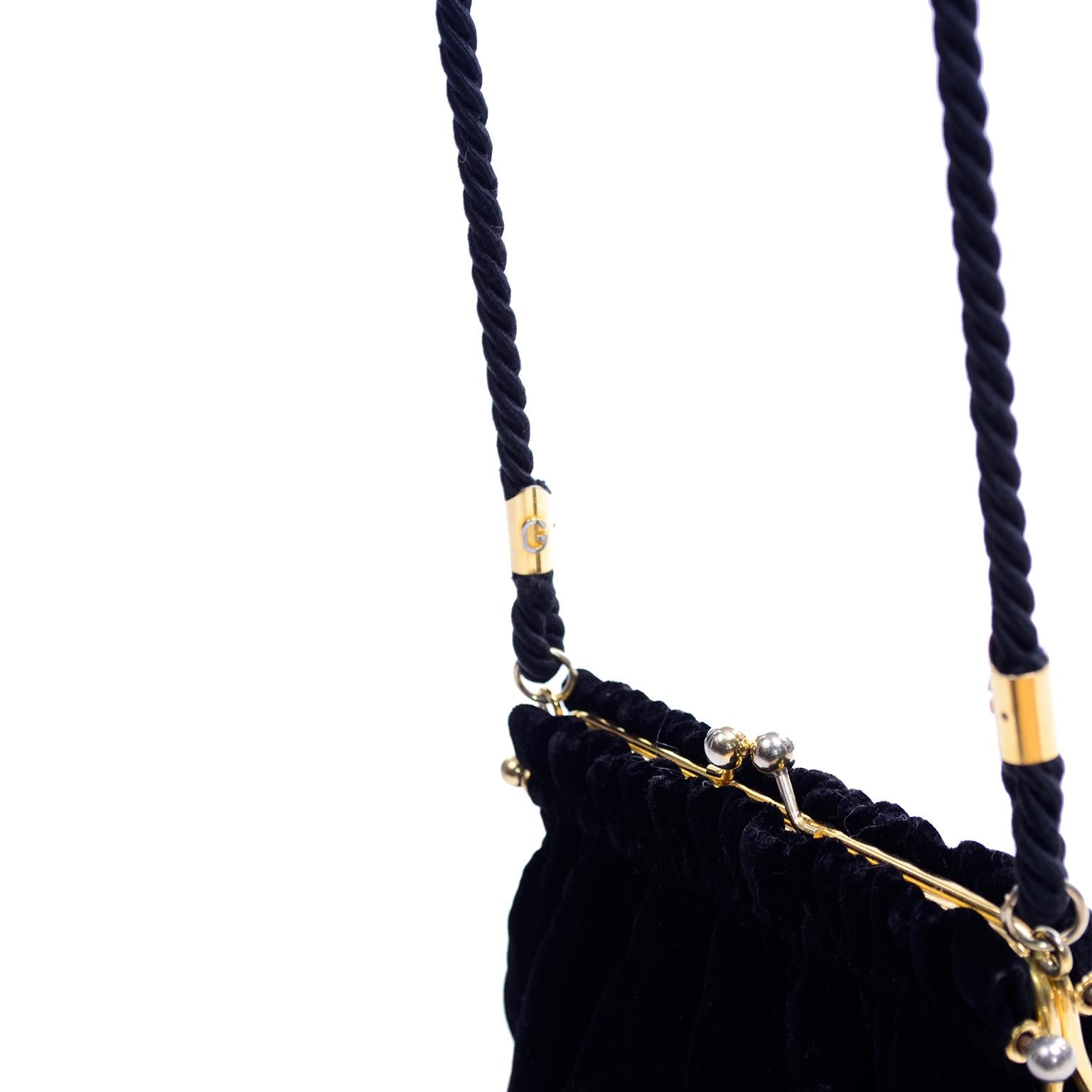 Gucci Handbag Vintage Black Velvet Evening Bag W/ Shoulder Strap 1