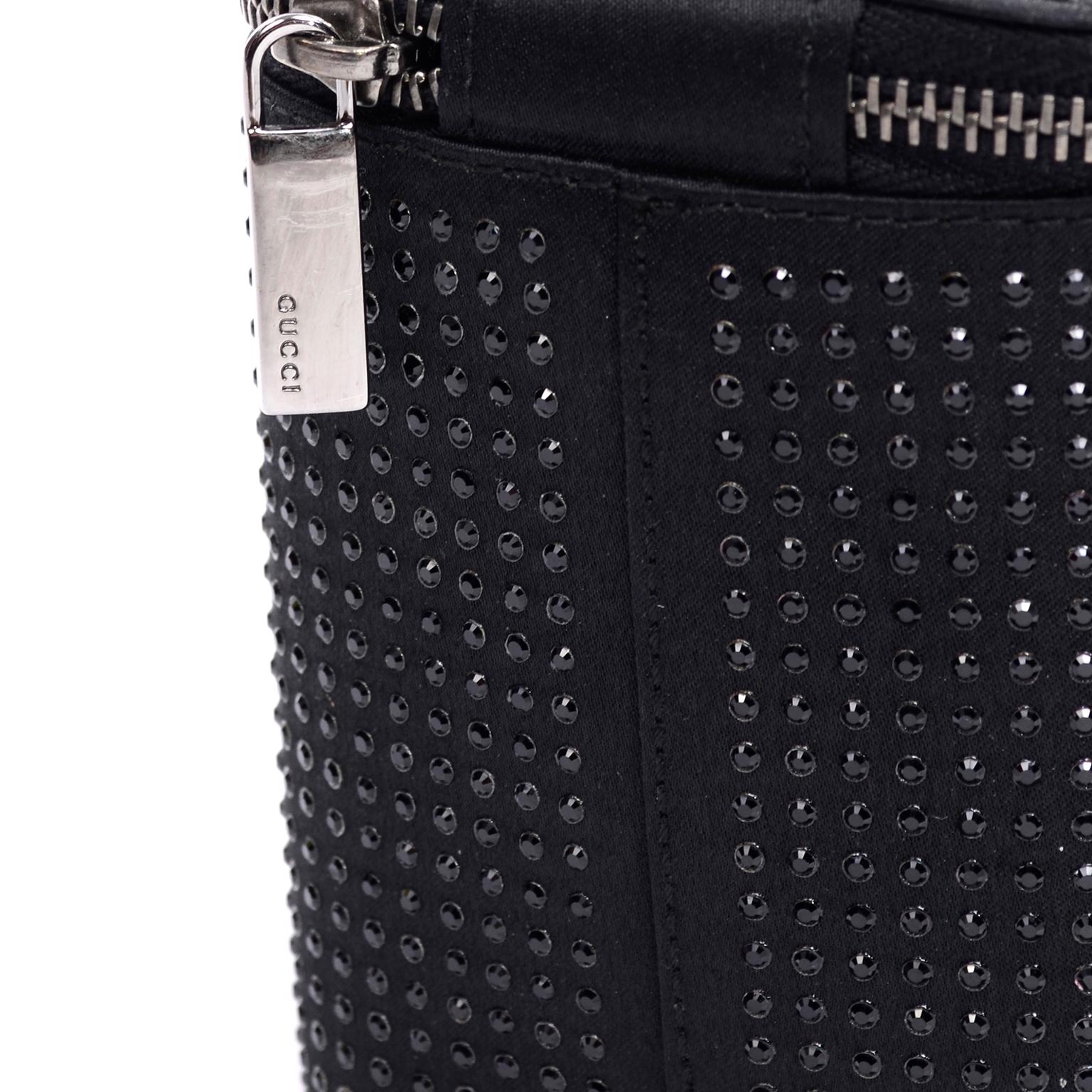 Gucci Handbag Black Satin Evening Bag With Black Crystals and Mirror 3