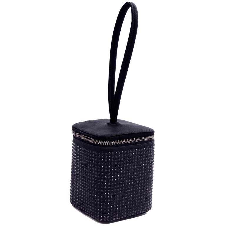 Gucci Handbag Black Satin Evening Bag With Black Crystals and Mirror at