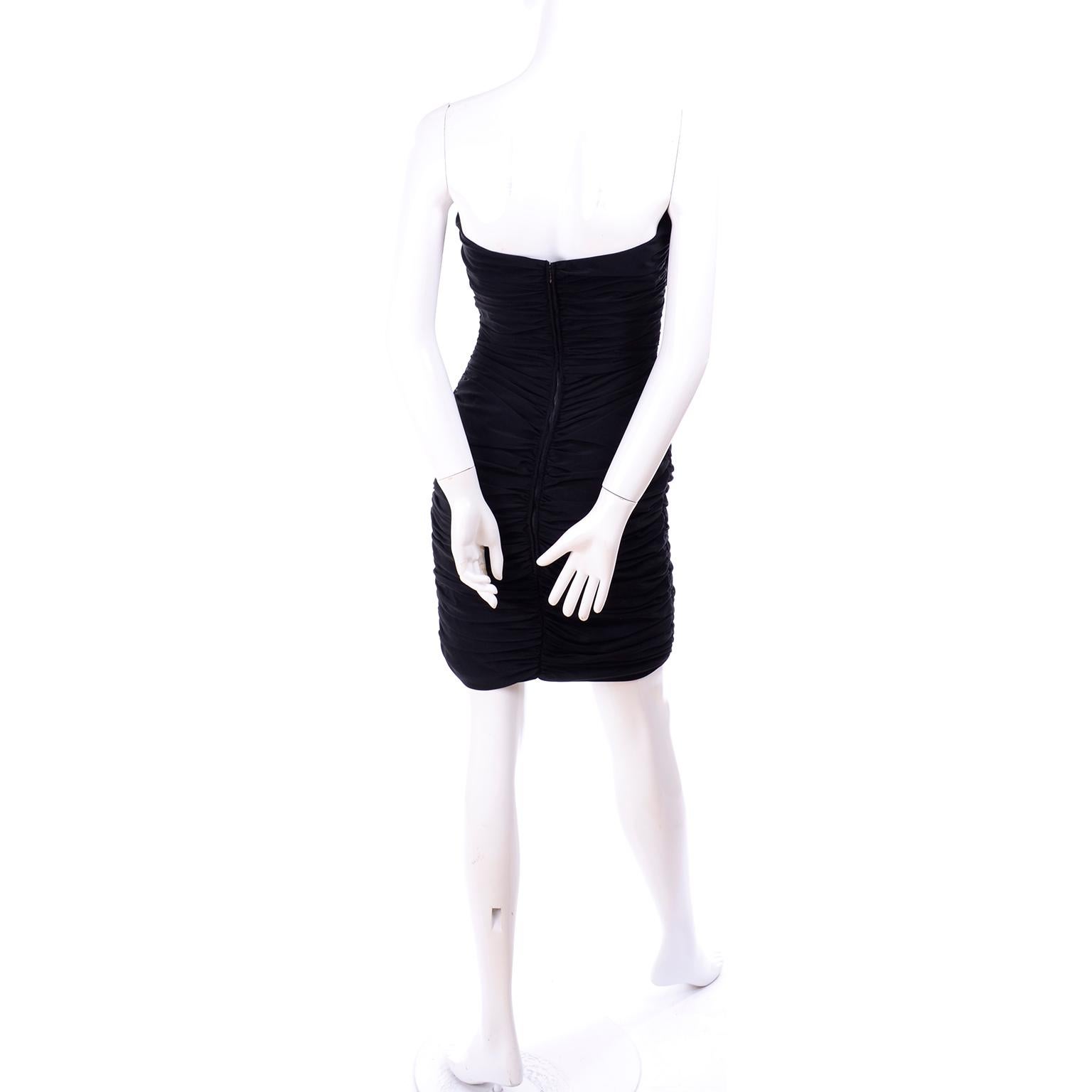 1980s Azzaro Boutique Vintage Black Strapless Bodycon Dress Size 2 In Good Condition In Portland, OR