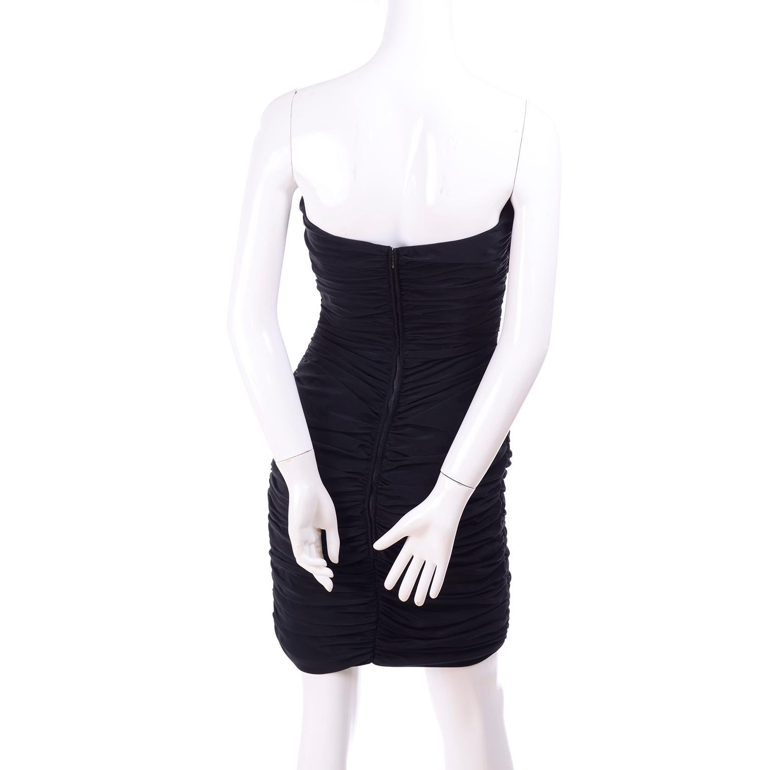 Women's 1980s Azzaro Boutique Vintage Black Strapless Bodycon Dress Size 2