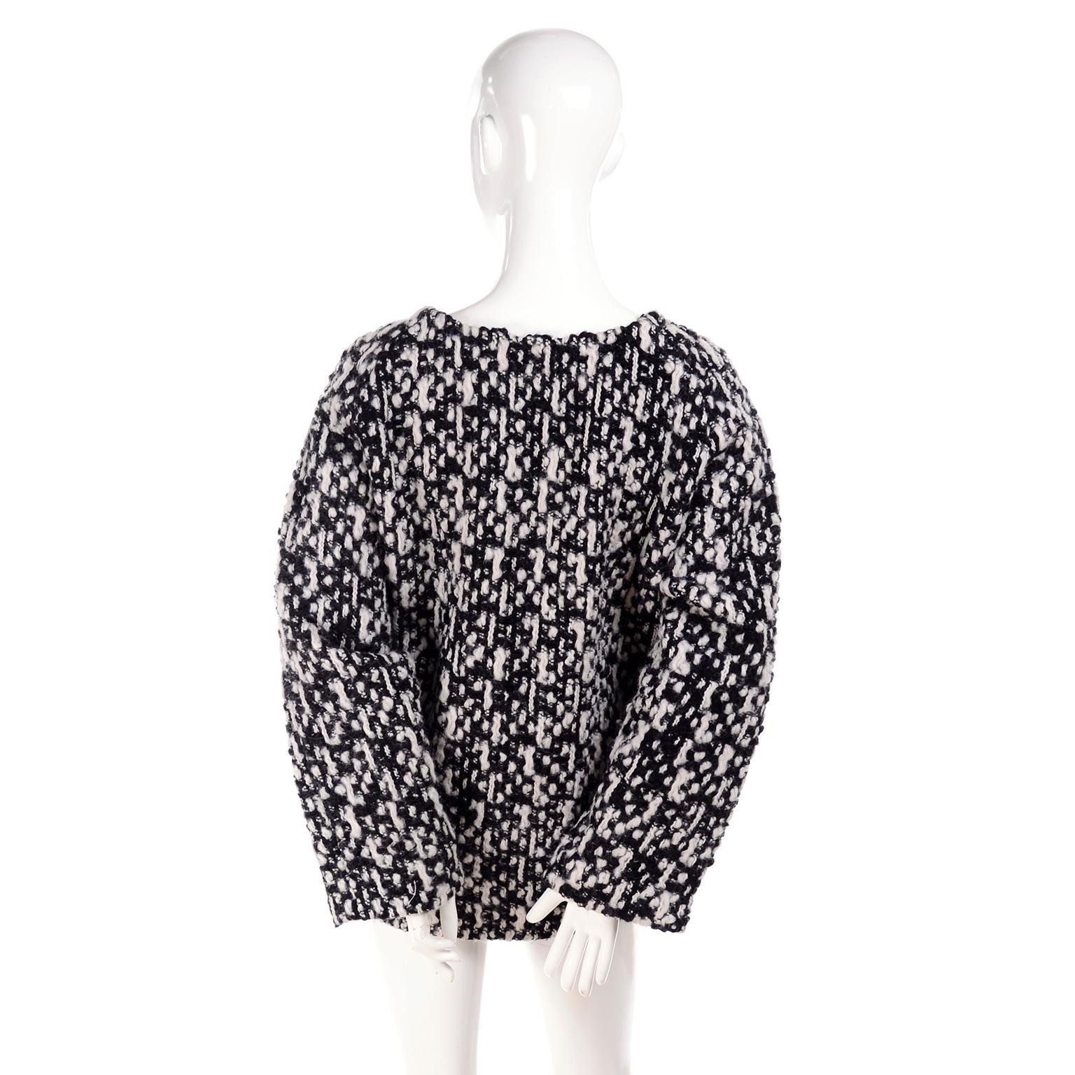 YSL Yves Saint Laurent Runway Sweater in Black and White Wool Tweed In Excellent Condition In Portland, OR