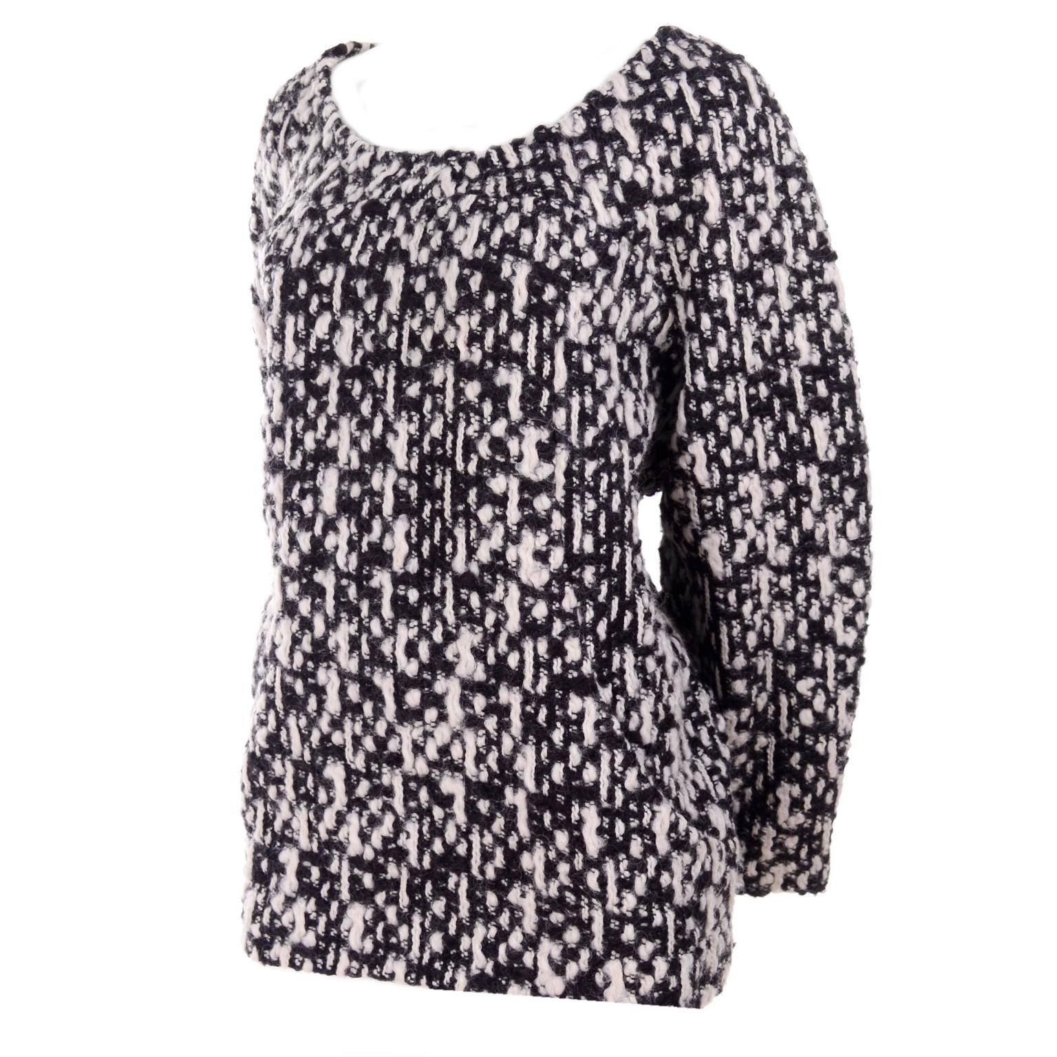 YSL Yves Saint Laurent Runway Sweater in Black and White Wool Tweed