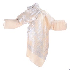 Issey Miyake A/H 1994 Asymmetrical Pleated Dress Cream & Silver Metallic w/ Tags