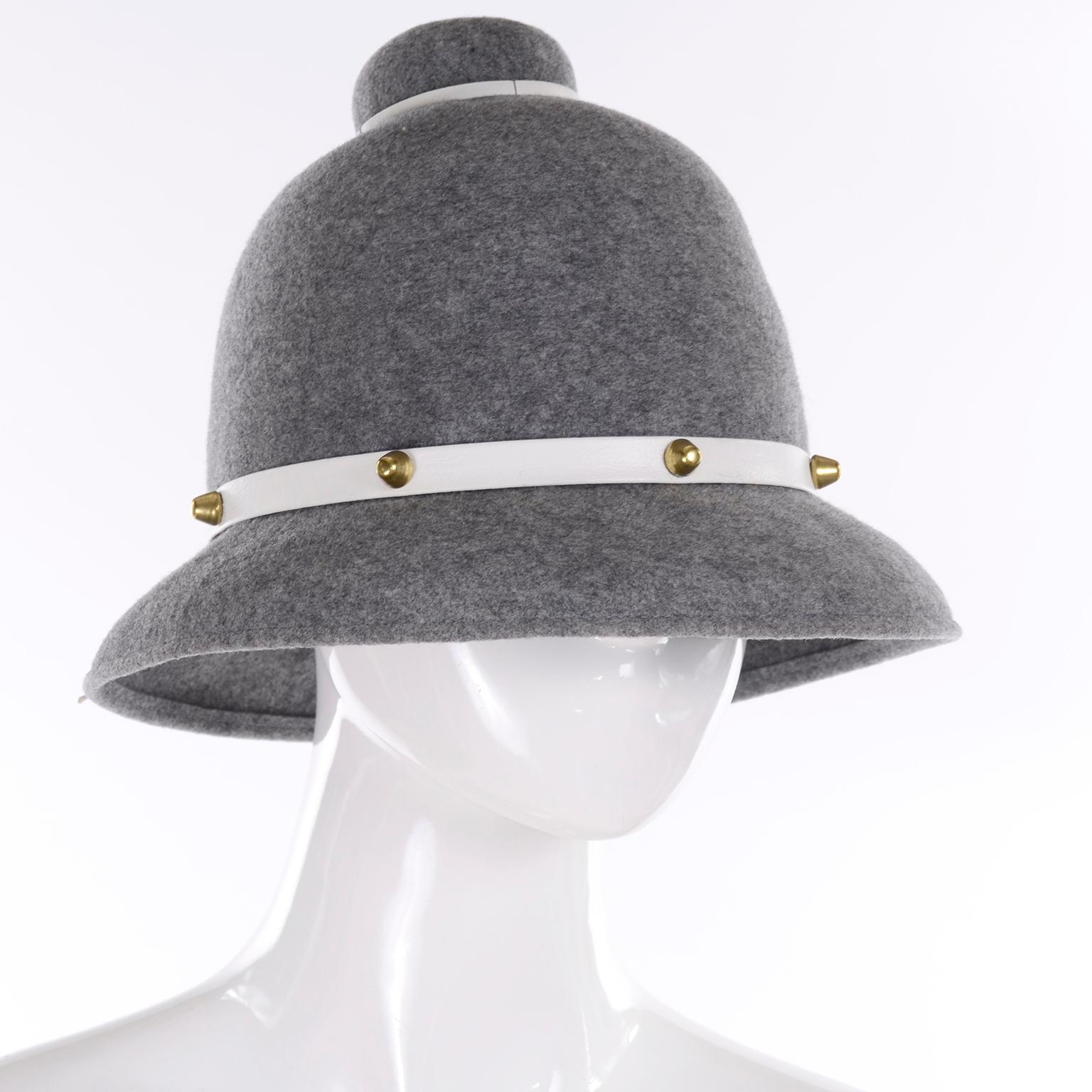 Women's Mr. John Classic Vintage Gray Wool Felt Hat With Leather Trim and Brass Studs