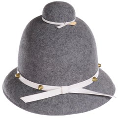 Mr. John Classic Vintage Gray Wool Felt Hat With Leather Trim and Brass Studs