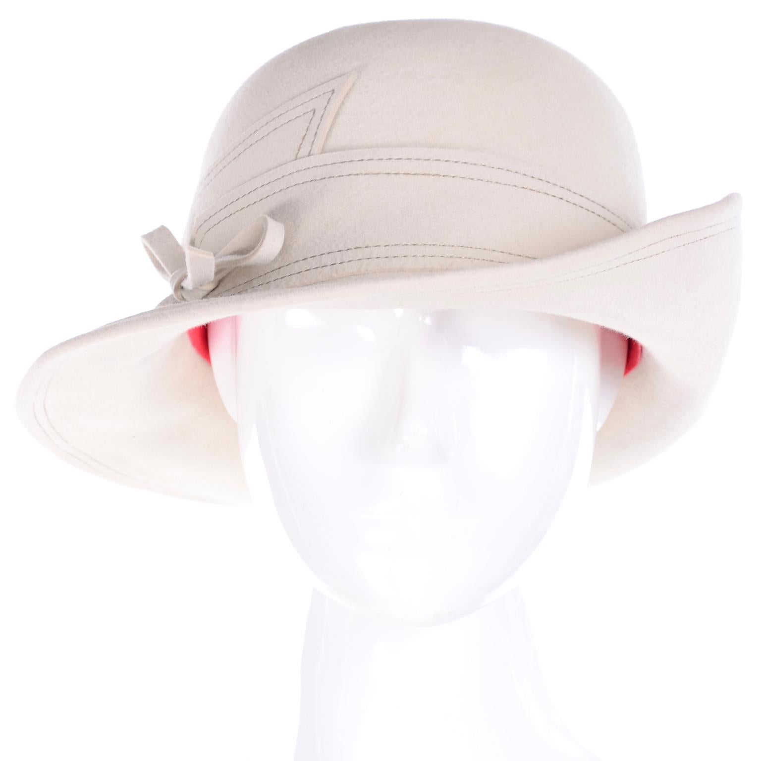 Vintage Adolfo Realities Vintage Cream Wool Hat w Topstitching & 1 Upturned Brim 3