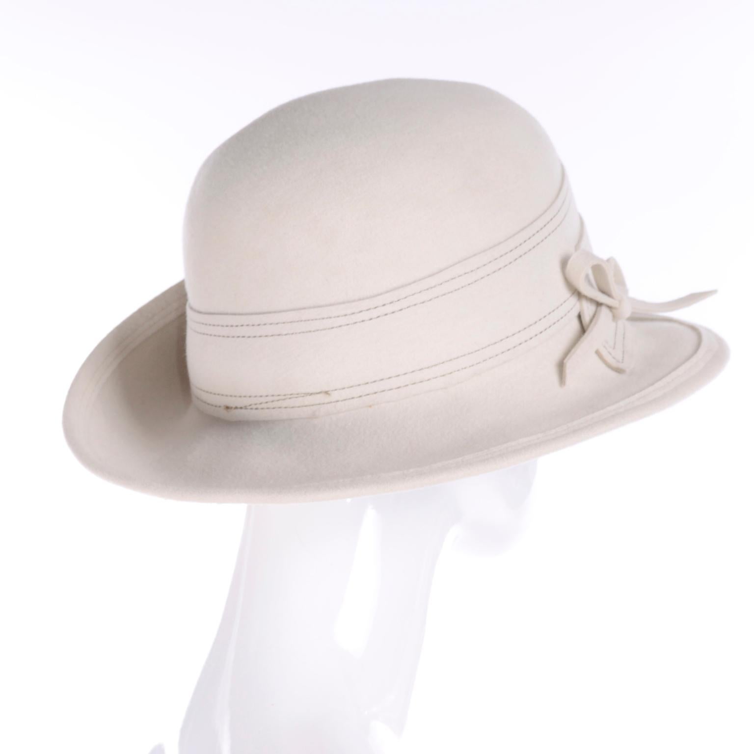 Women's or Men's Vintage Adolfo Realities Vintage Cream Wool Hat w Topstitching & 1 Upturned Brim