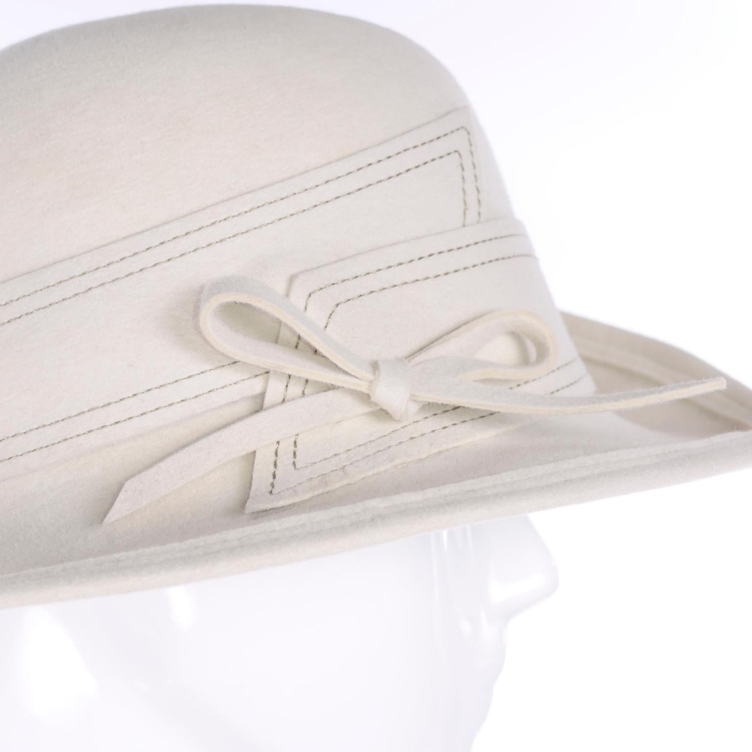 Vintage Adolfo Realities Vintage Cream Wool Hat w Topstitching & 1 Upturned Brim 1