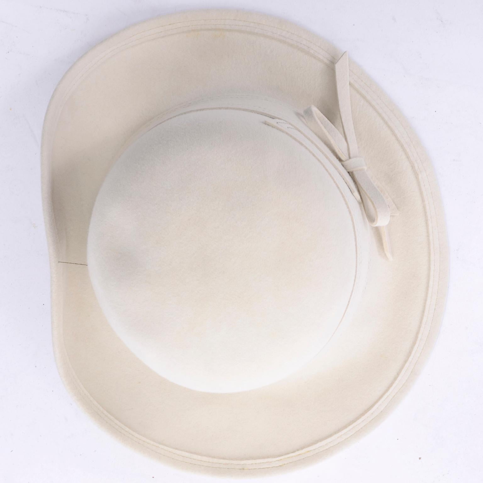 Vintage Adolfo Realities Vintage Cream Wool Hat w Topstitching & 1 Upturned Brim 2