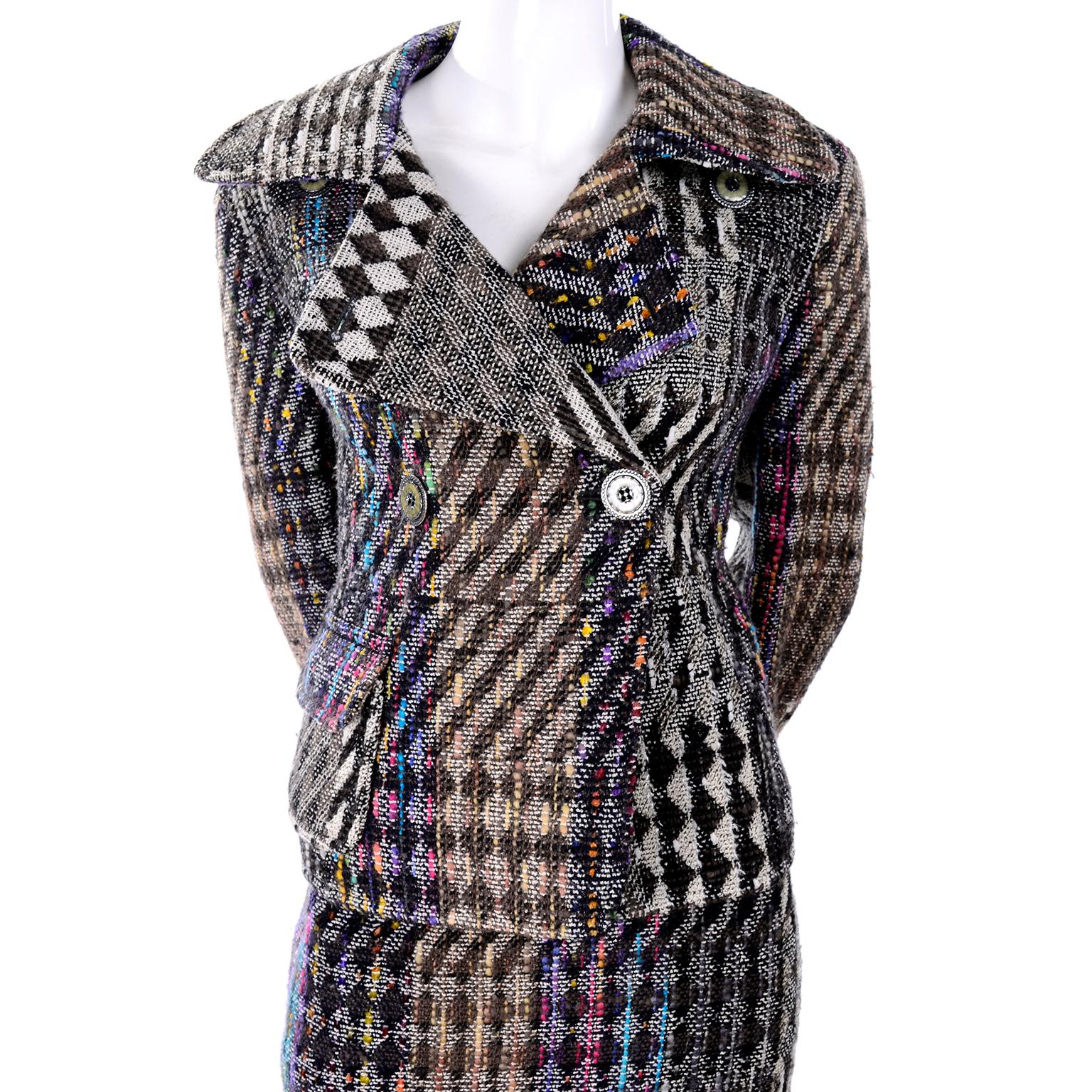1996 Christian Lacroix Vintage Colorful Mixed Plaid Skirt & Jacket Suit Size 42 5