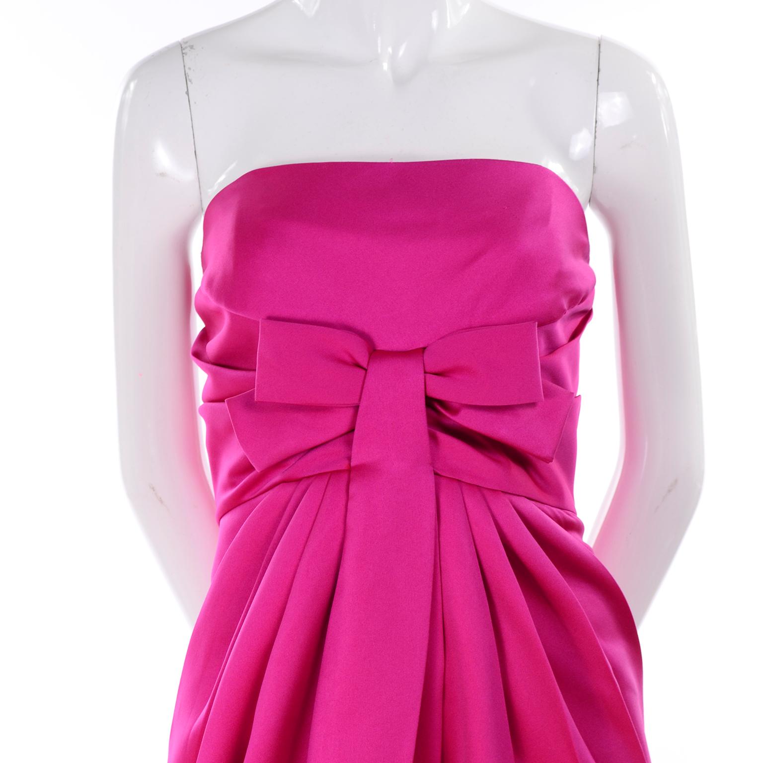 Vintage Victor Costa Shocking Pink Strapless Dress W/ Cropped Bolero Jacket In Excellent Condition In Portland, OR