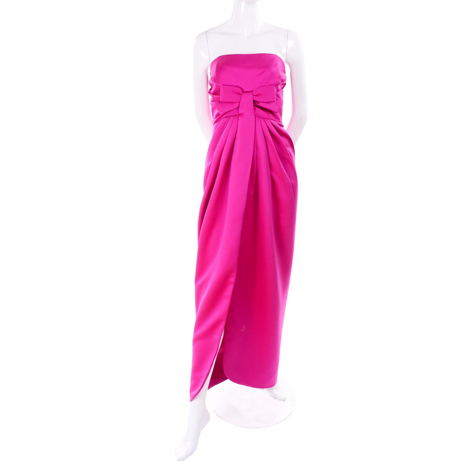 Vintage Victor Costa Shocking Pink Strapless Dress W/ Cropped Bolero Jacket 1