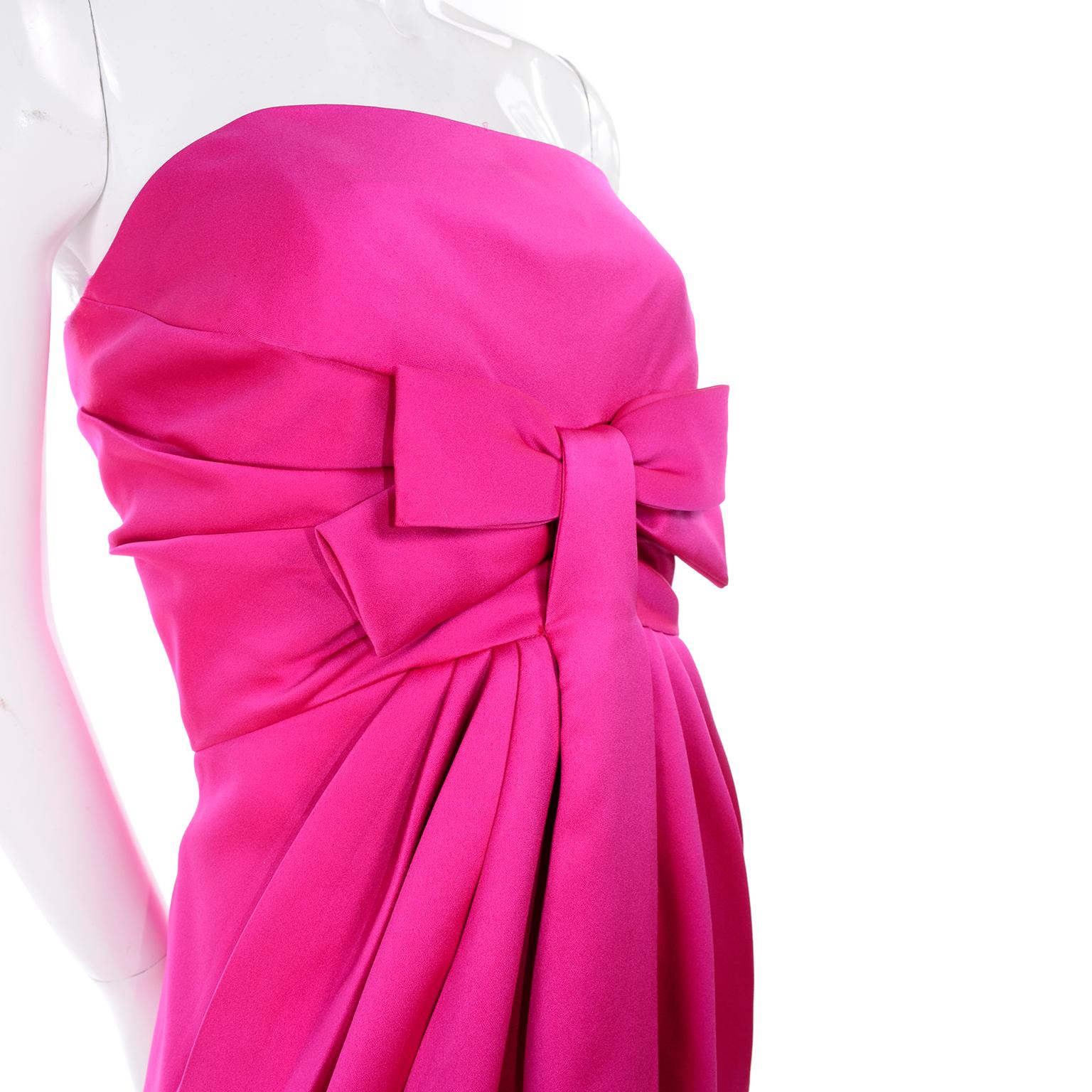 Vintage Victor Costa Shocking Pink Strapless Dress W/ Cropped Bolero Jacket 2