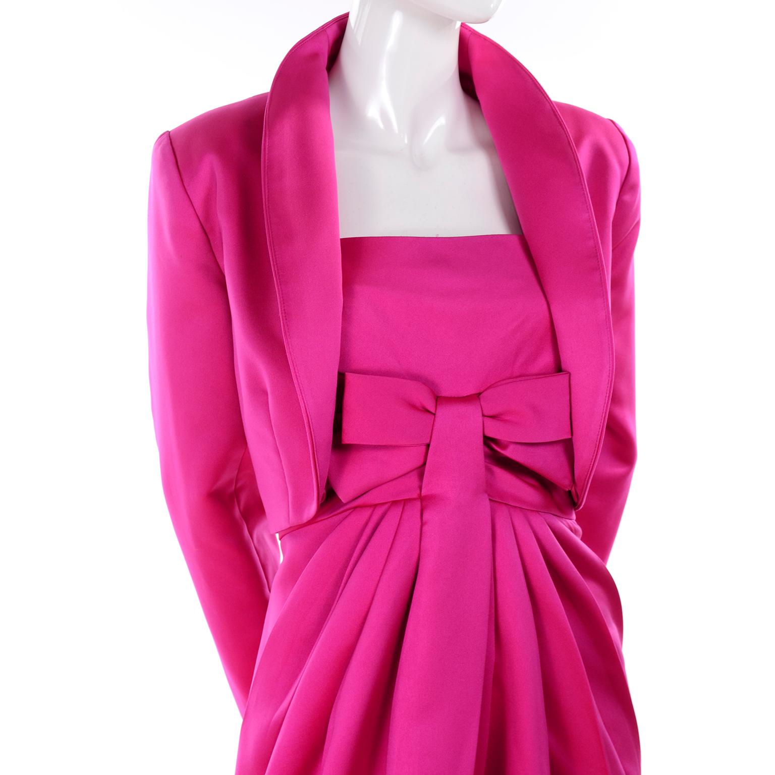 Vintage Victor Costa Shocking Pink Strapless Dress W/ Cropped Bolero Jacket 3
