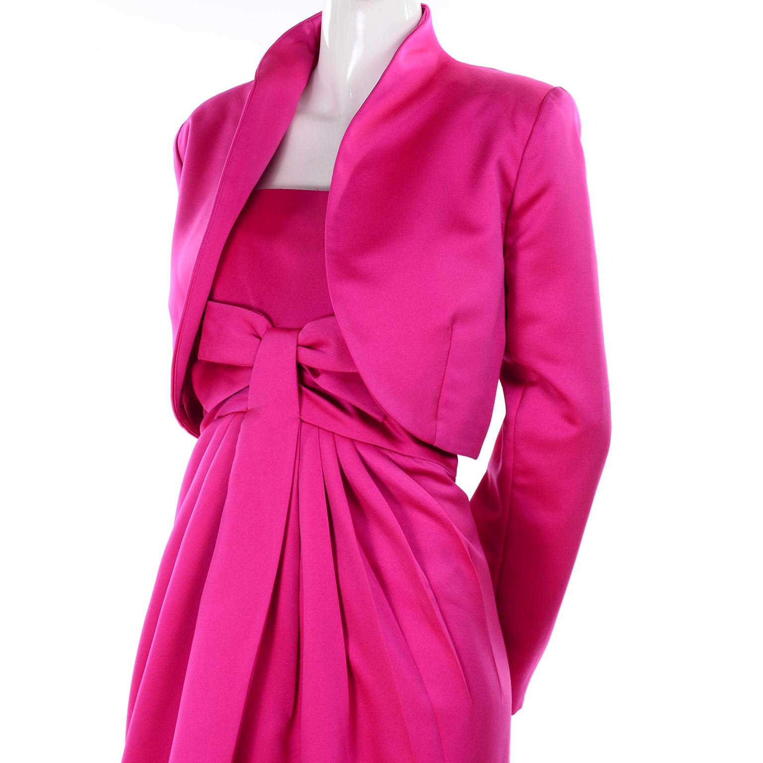 Vintage Victor Costa Shocking Pink Strapless Dress W/ Cropped Bolero Jacket 4