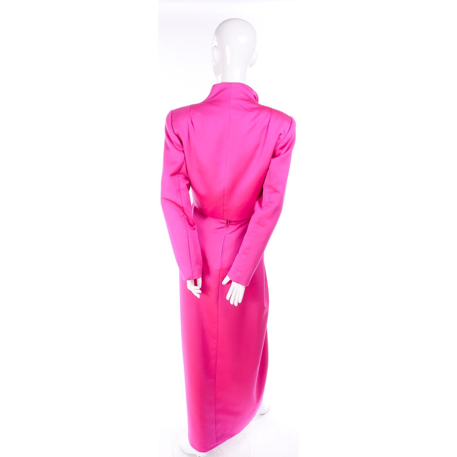 Vintage Victor Costa Shocking Pink Strapless Dress W/ Cropped Bolero Jacket 5