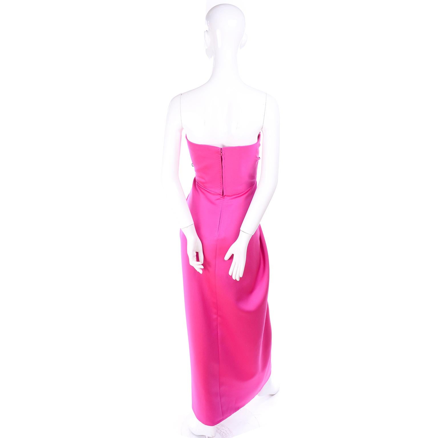 Vintage Victor Costa Shocking Pink Strapless Dress W/ Cropped Bolero Jacket 6