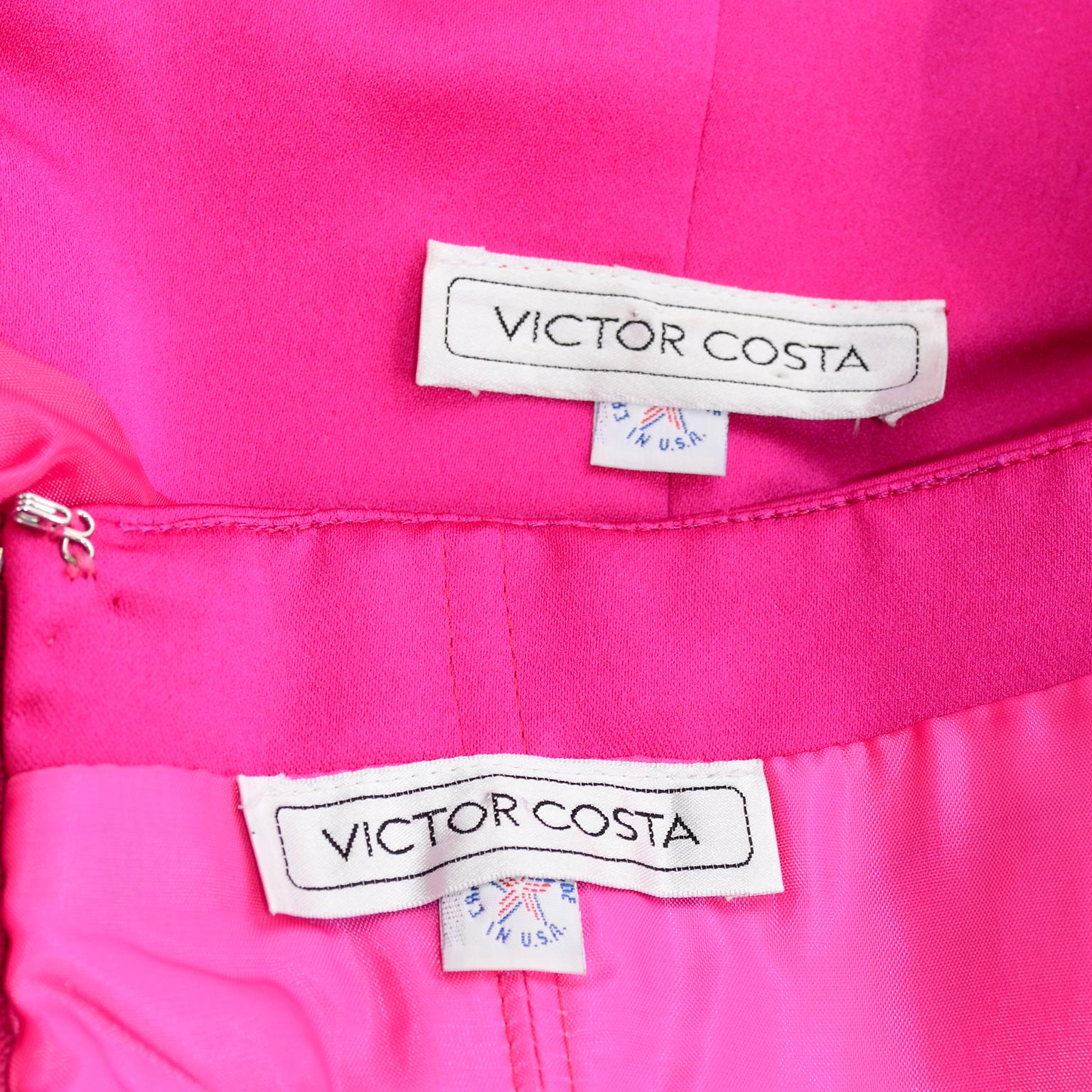 Vintage Victor Costa Shocking Pink Strapless Dress W/ Cropped Bolero Jacket 7