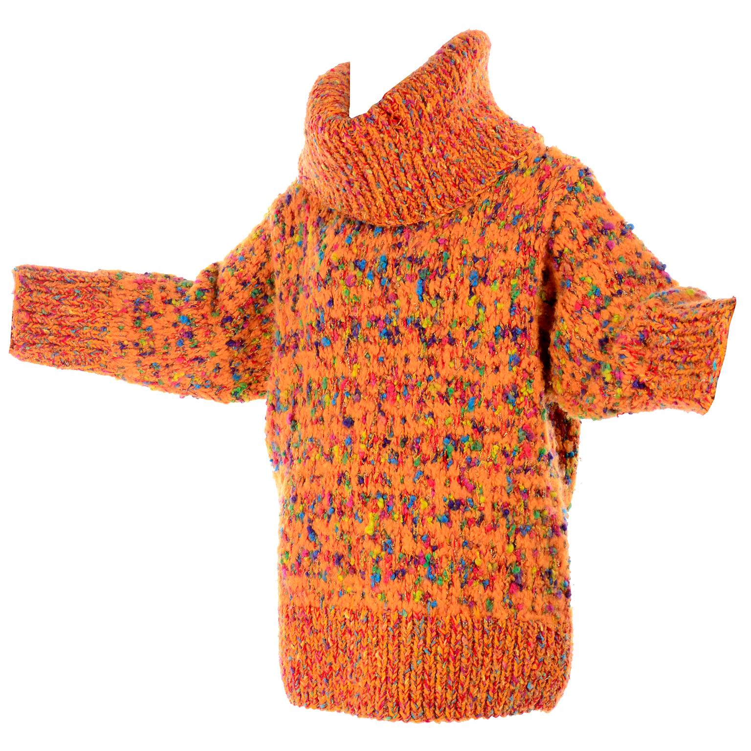 1980s Dramatic Oversized Vintage Sweater in Colorful Mohair Blend by Anne Klein