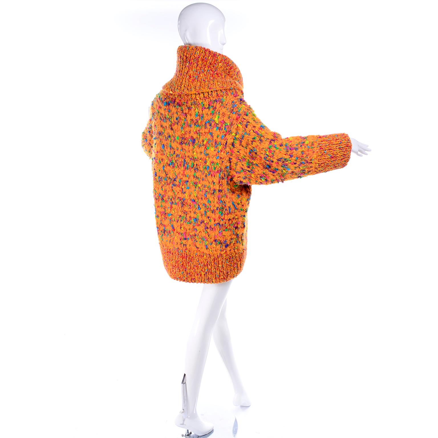 Orange 1980s Dramatic Oversized Vintage Sweater in Colorful Mohair Blend by Anne Klein