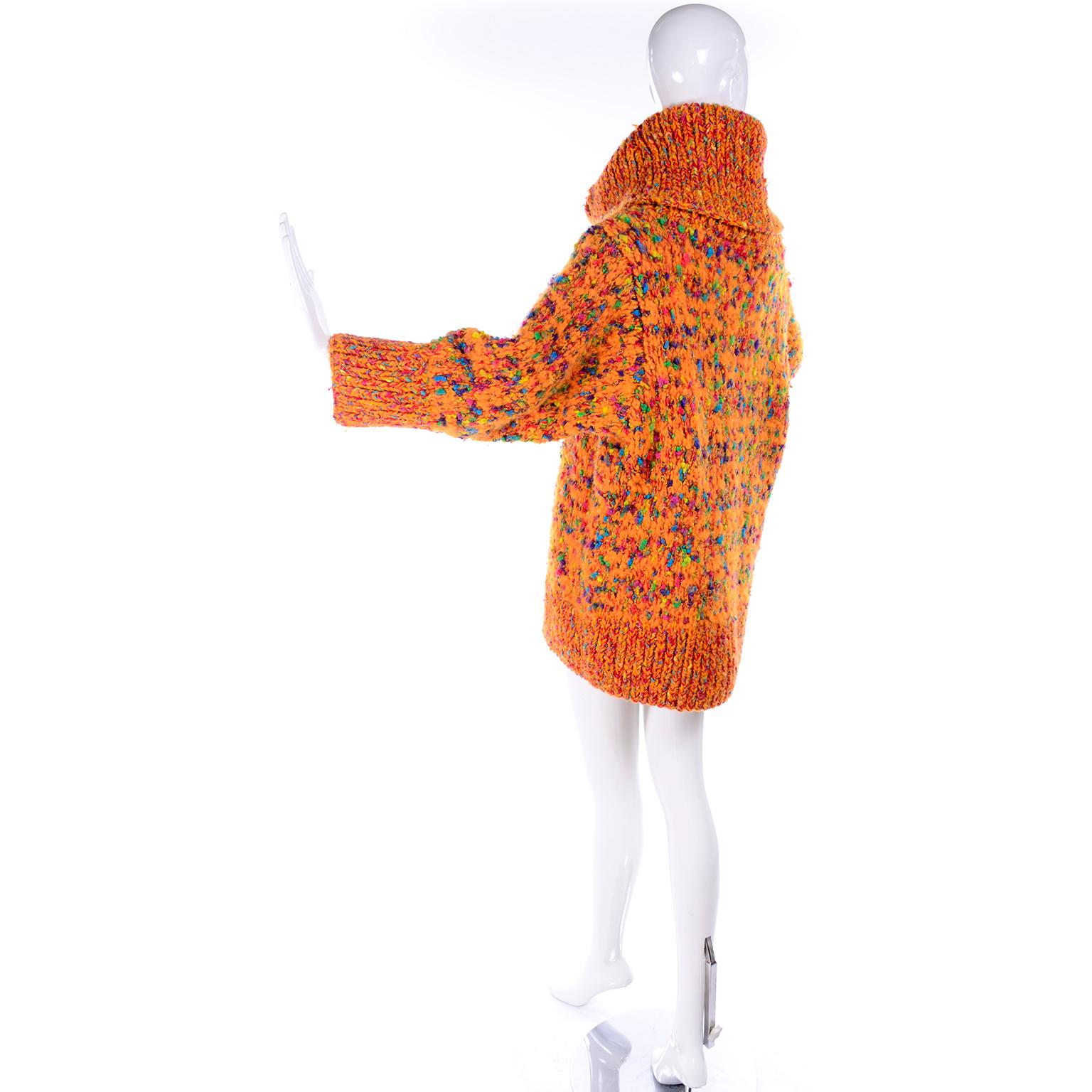 Women's or Men's 1980s Dramatic Oversized Vintage Sweater in Colorful Mohair Blend by Anne Klein