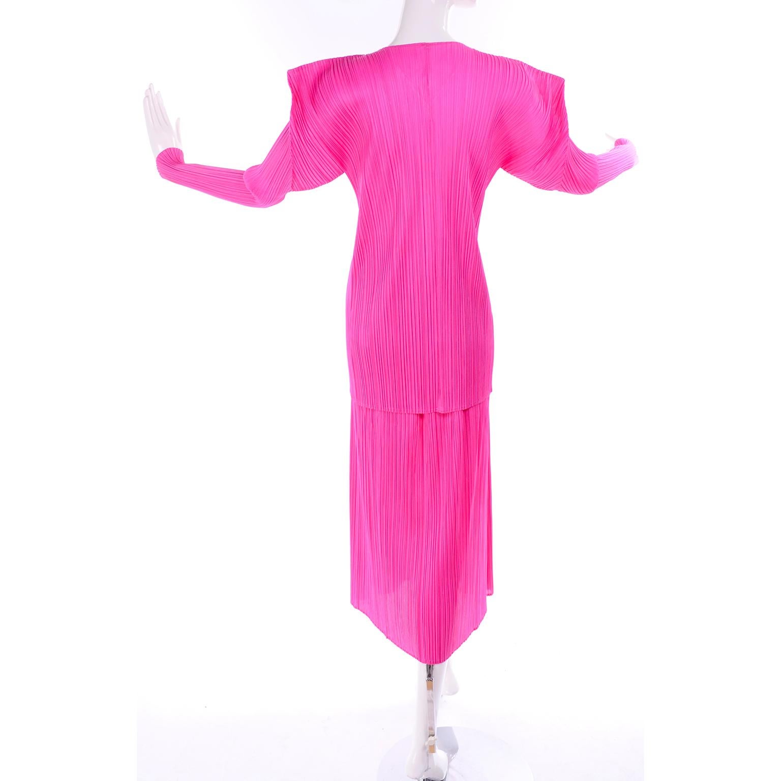 Vintage Hot Pink Issey Miyake Avant Garde Pleated Skirt and Cardigan Top 1