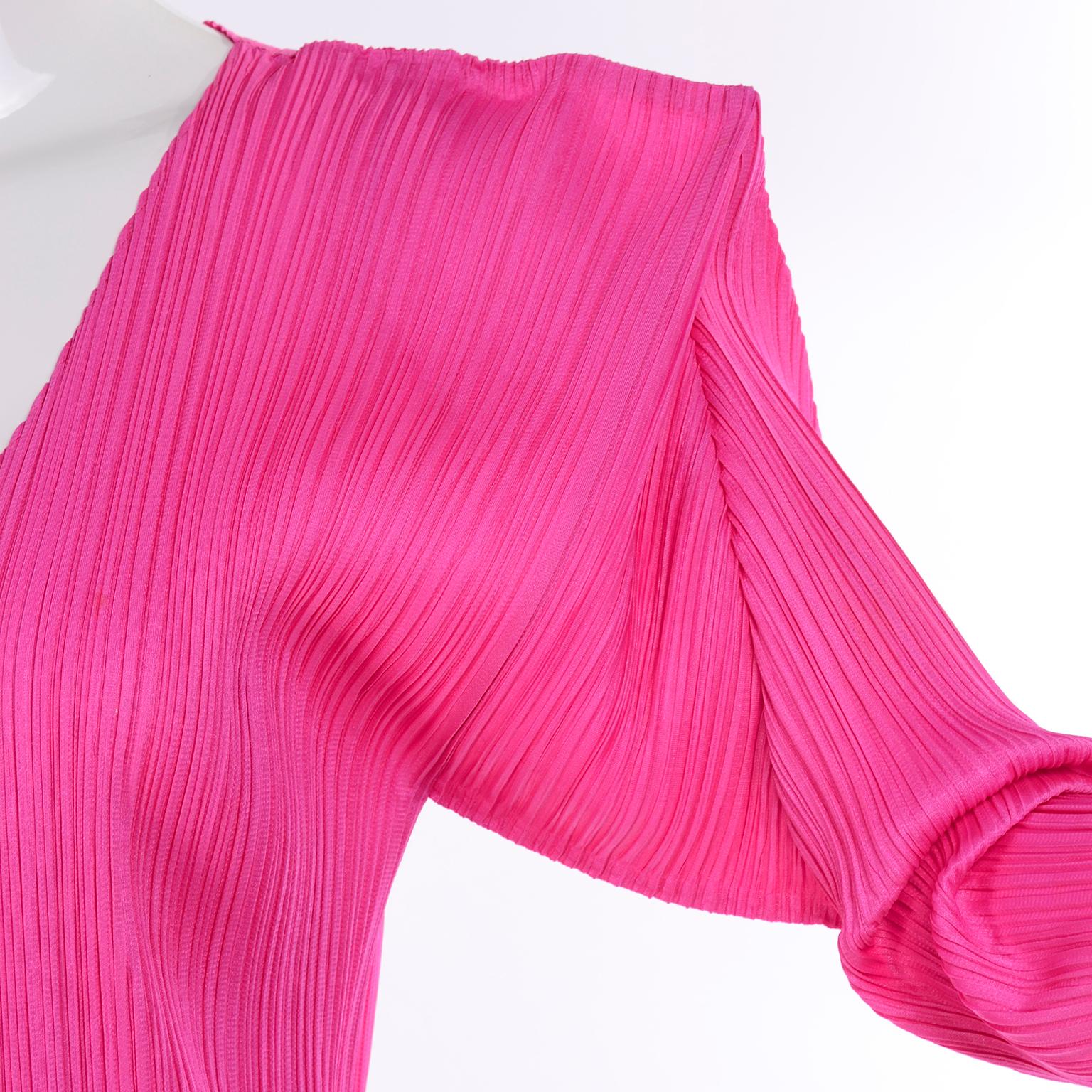 Women's Vintage Hot Pink Issey Miyake Avant Garde Pleated Skirt and Cardigan Top