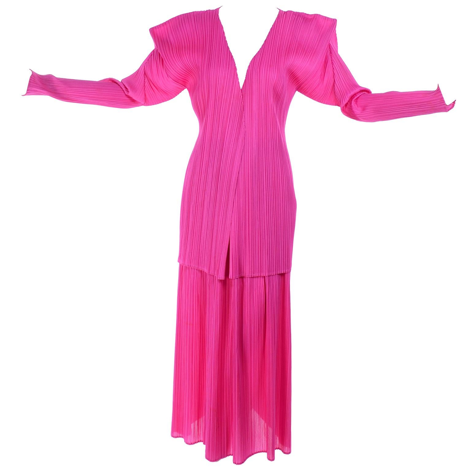 Vintage Hot Pink Issey Miyake Avant Garde Pleated Skirt and Cardigan Top