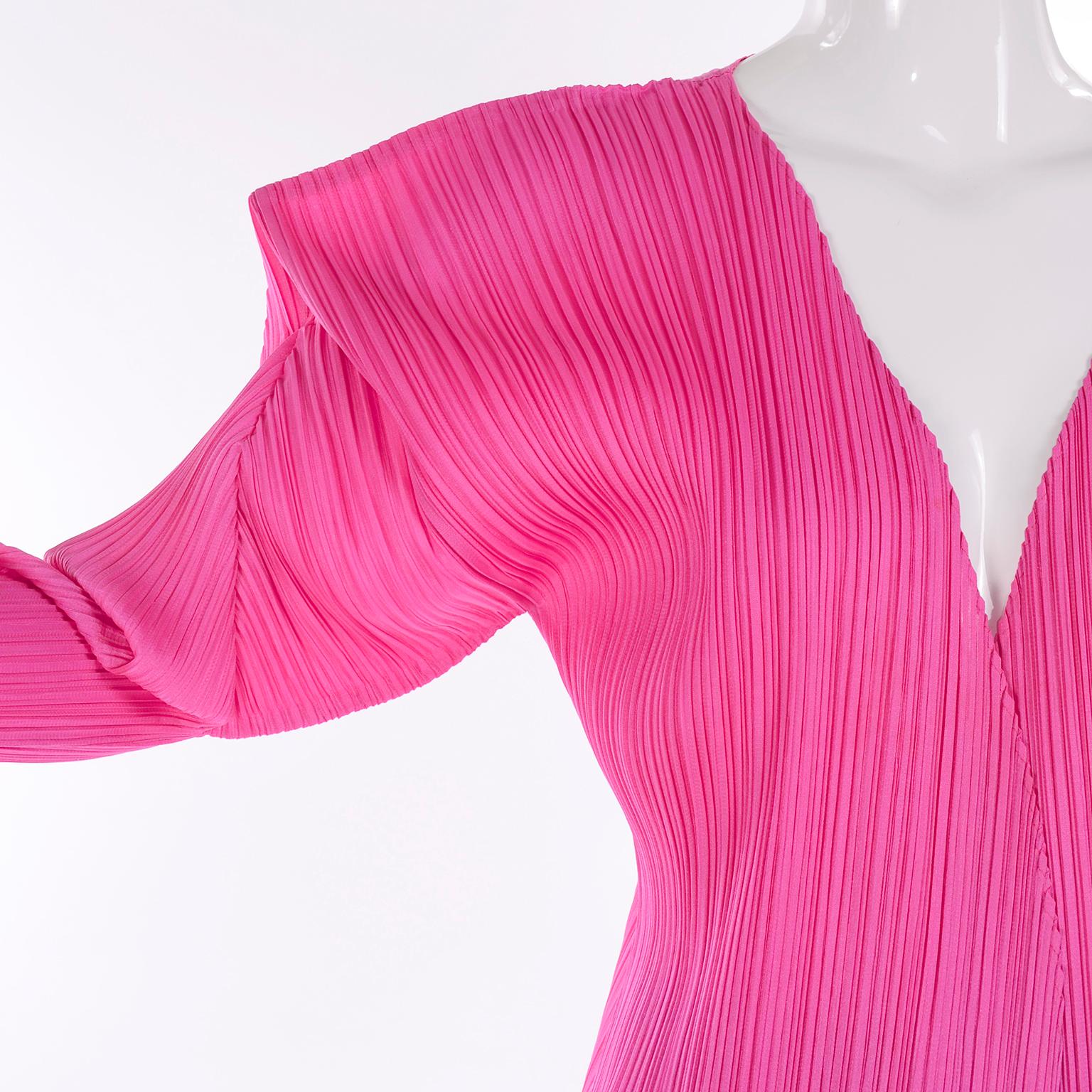 Vintage Hot Pink Issey Miyake Avant Garde Pleated Skirt and Cardigan Top 2