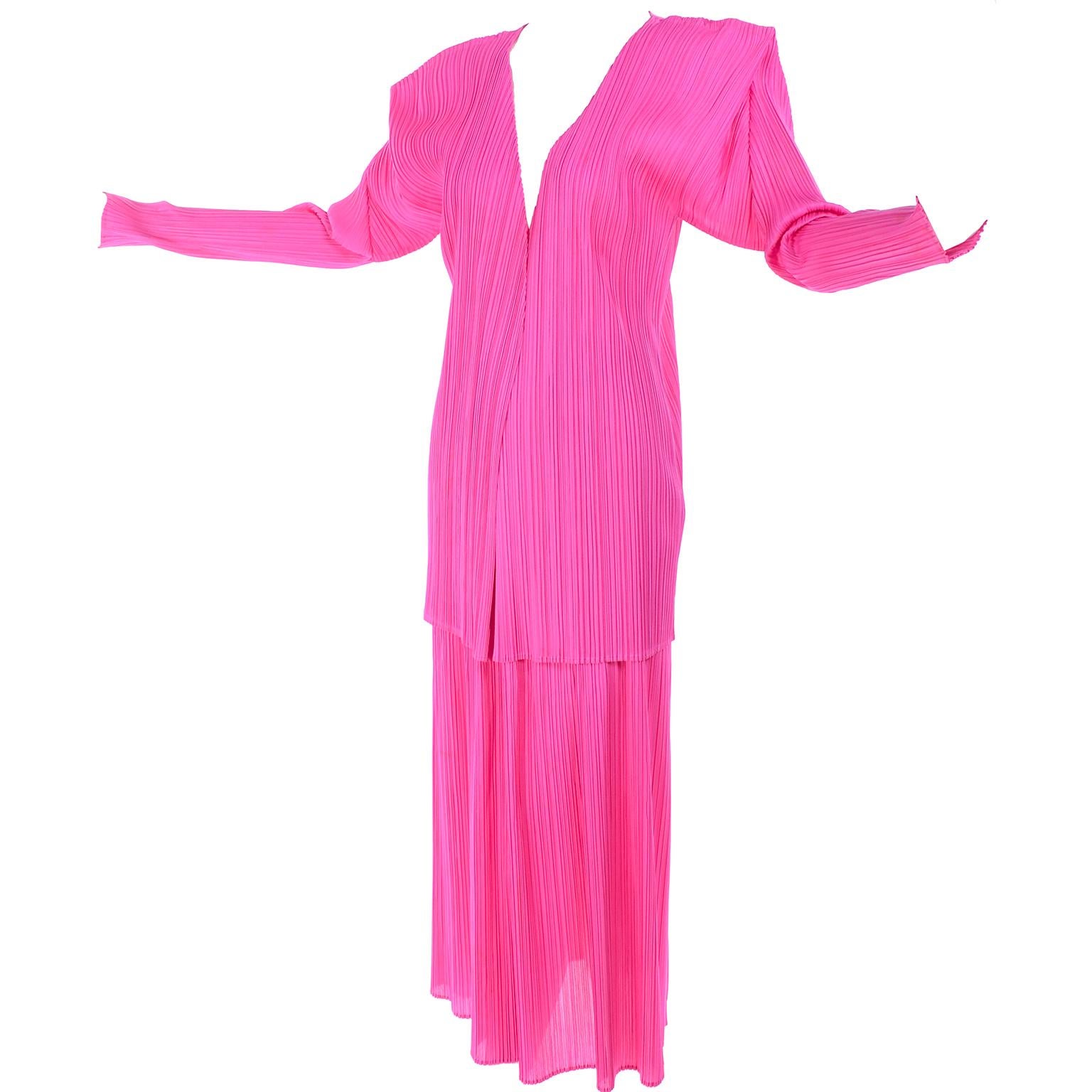Vintage Hot Pink Issey Miyake Avant Garde Pleated Skirt and Cardigan Top 7