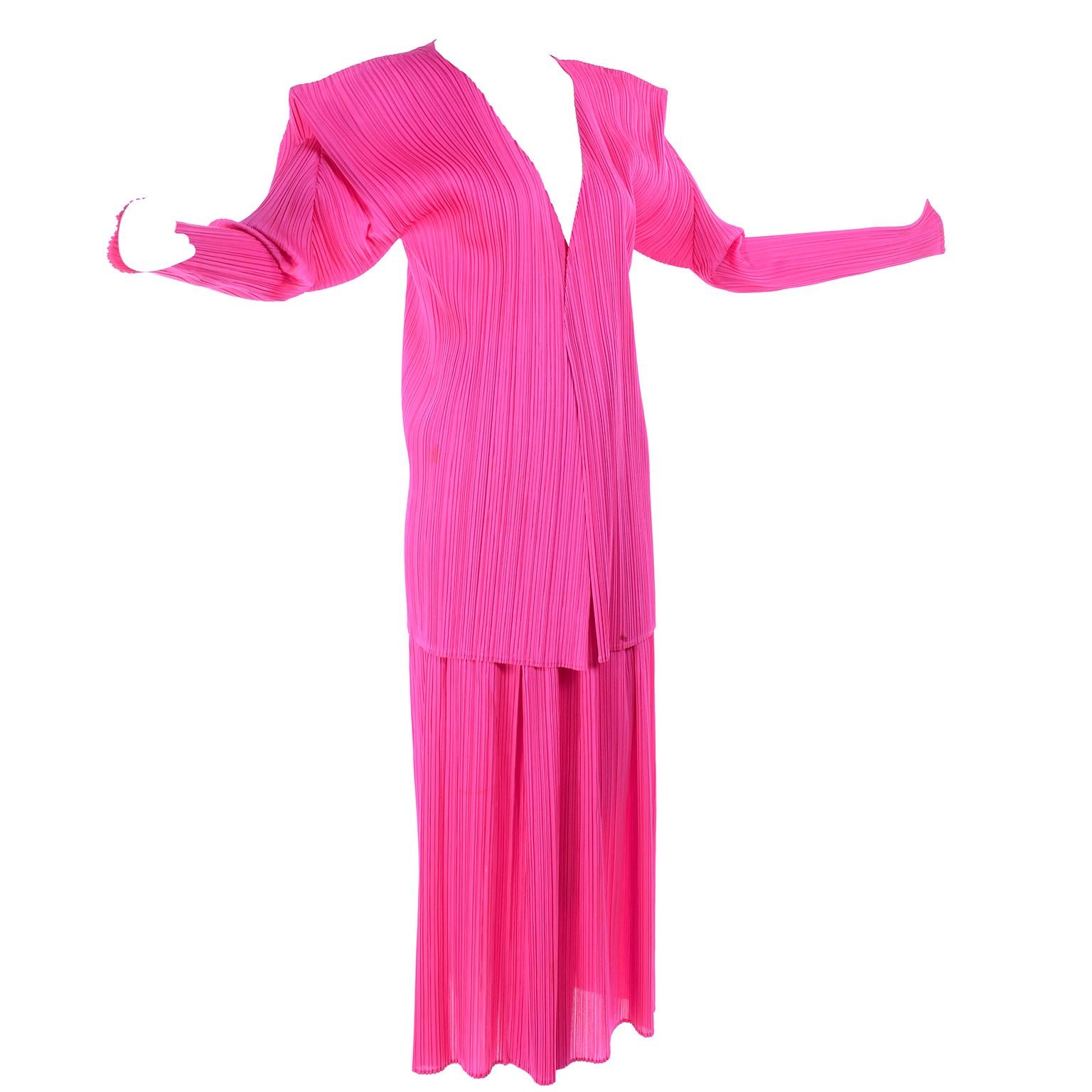 Vintage Hot Pink Issey Miyake Avant Garde Pleated Skirt and Cardigan Top 5