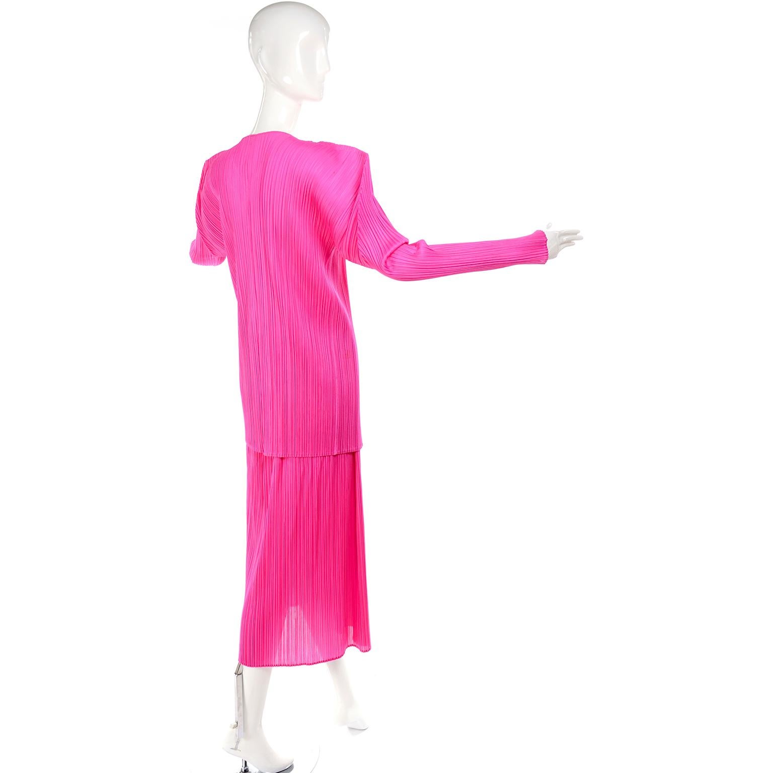Vintage Hot Pink Issey Miyake Avant Garde Pleated Skirt and Cardigan Top 4