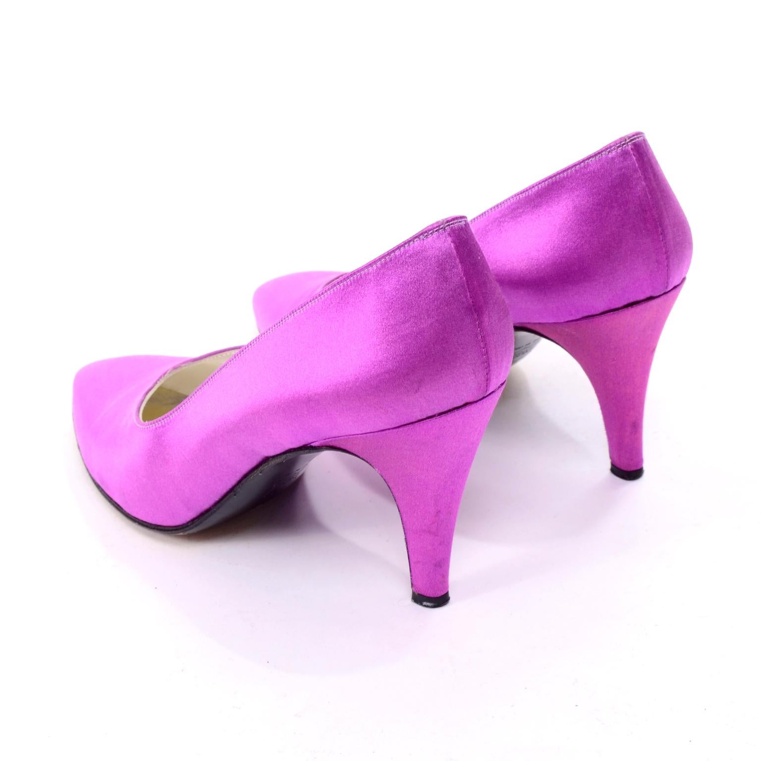 Women's Purple Satin YSL Yves Saint Laurent Vintage Pumps 1990s Shoes w/ 3