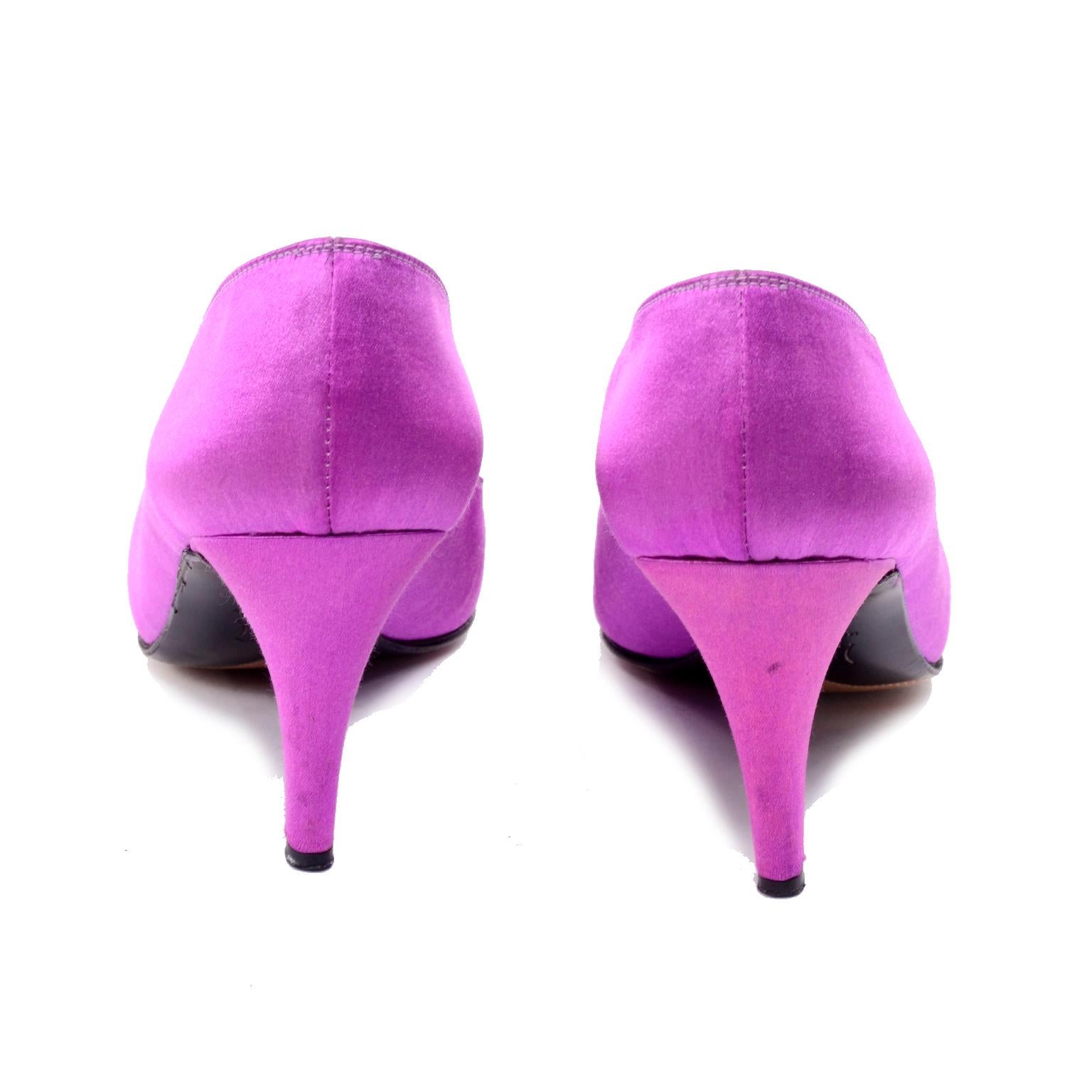 purple satin pumps