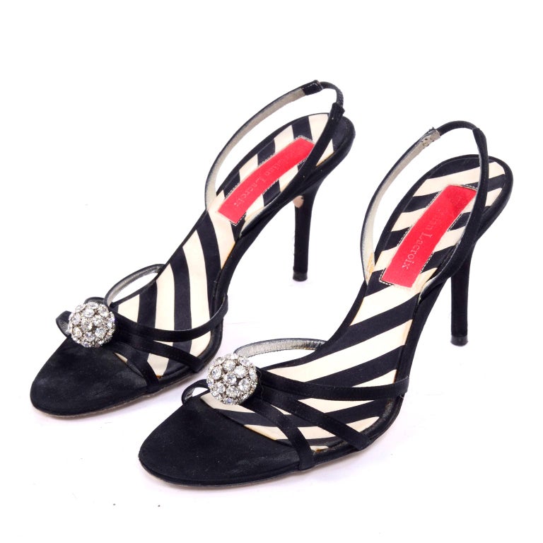 Christian Lacroix Vintage Black Heels Slingback Strappy Shoes W
