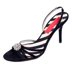 Christian Lacroix Vintage Black Heels Slingback Strappy Shoes W/ Rhinestones 8.5