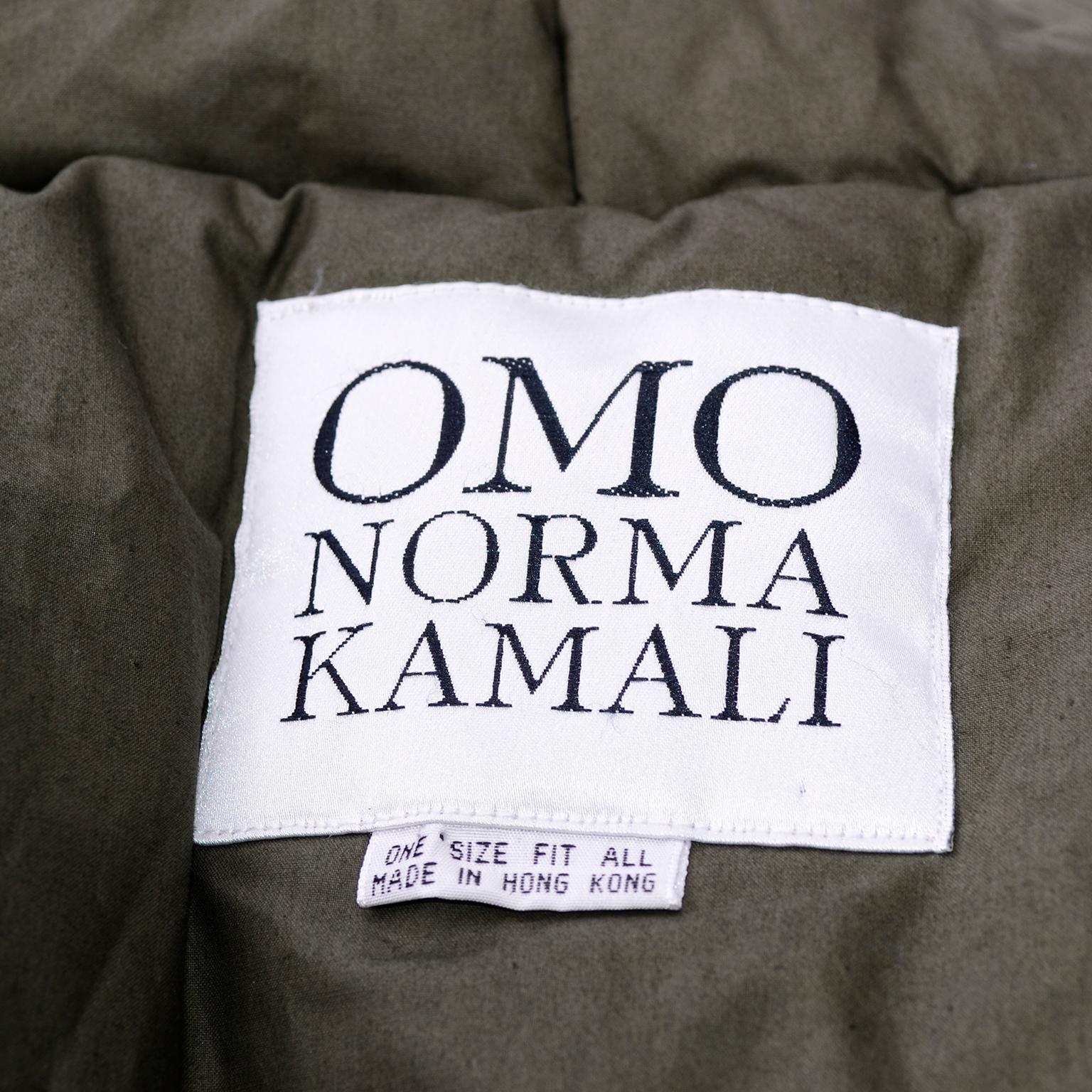 Rare Norma Kamali OMO Vintage 1980s Short Sleeping Bag Puffer Coat in Army Green 4