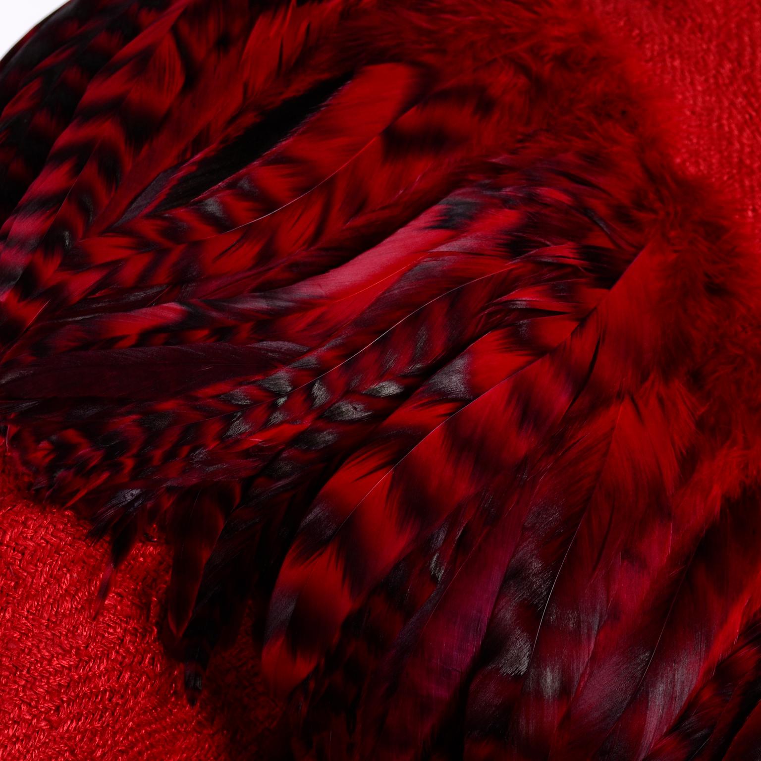 Women's Simon Copeland London Fashion Designer Bespoke Red Skirt & Feather Jacket Suit 
