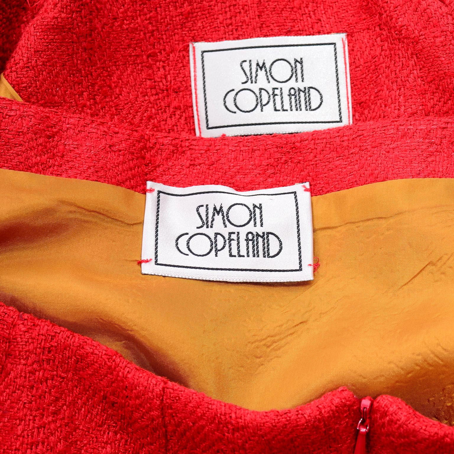 Simon Copeland London Fashion Designer Bespoke Red Skirt & Feather Jacket Suit  5