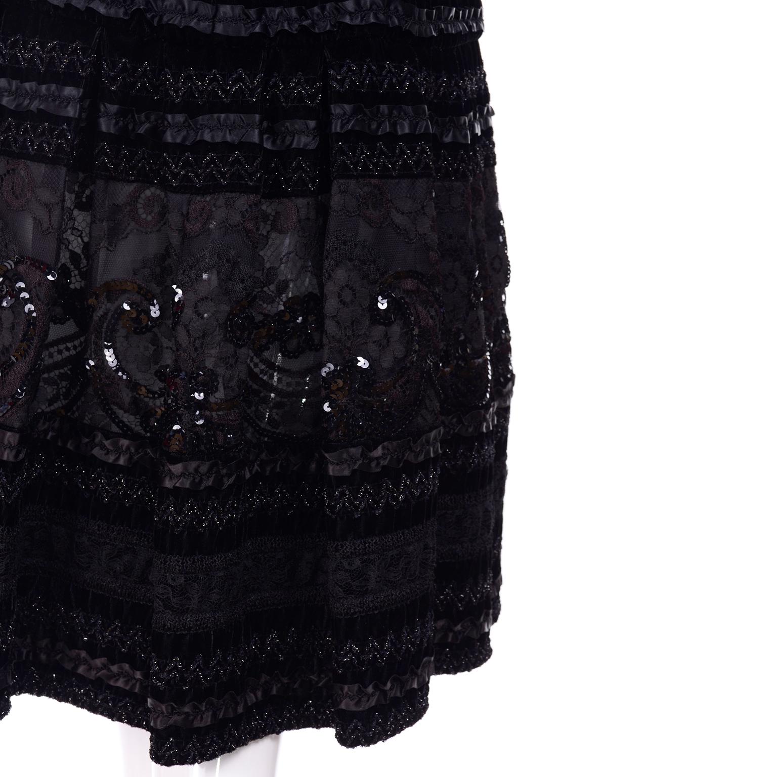 Emanuel Ungaro Vintage Black Velvet Dress W Lace Sequins Ribbons and ...